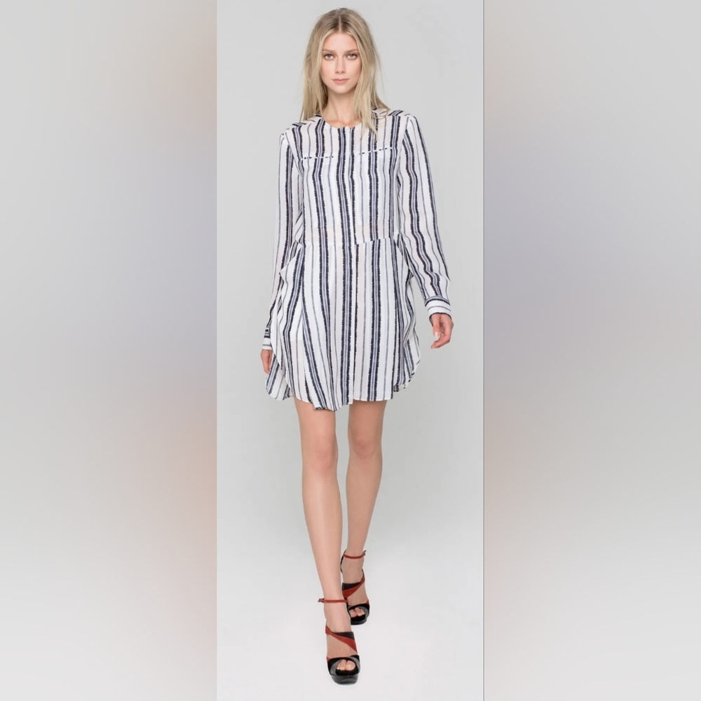 A.L.C. Silk Navy and White Striped Mini Shirt Dress Size XS